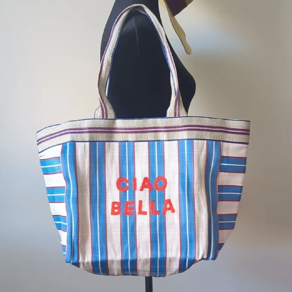 Striped Blue and Red Tote Bag